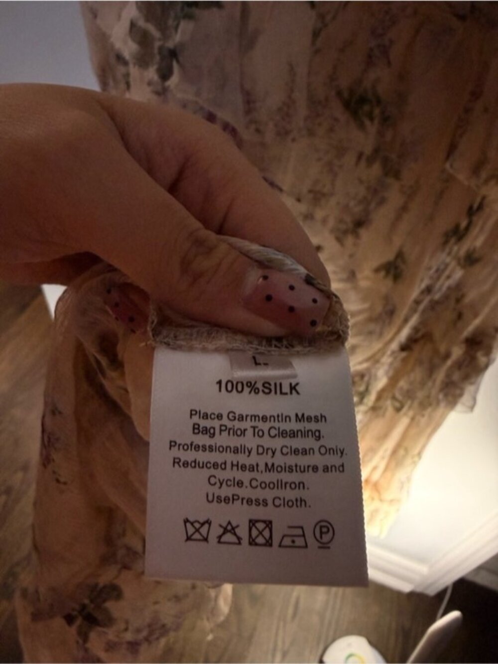 100% Silk Ethereal Floral Ruffled Sheer Dress size L - Picture 7 of 7